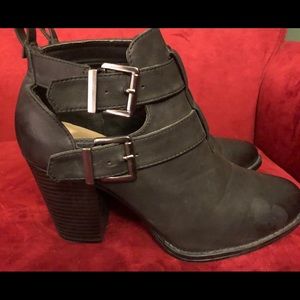 Just Fab Black Leather Boots with Buckles